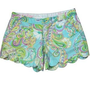 Lilly Pulitzer Women’s Sz 6 Buttercup Scallop Hem Printed Shorts - Aqua Multi